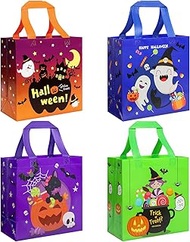 GOMANCHE Halloween Treat Bags with Handle, 4 Pcs Non-Woven Halloween Tote Bag, Reusable Exchange Gif