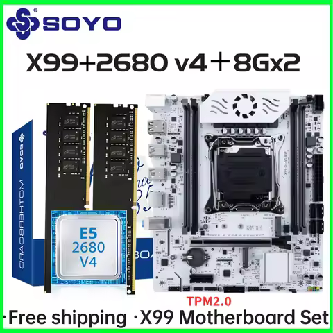 SOYO X99 C612chip Gaming Motherboard Set with Intel Xeon E5 2680 V4 CPU& DDR4 ECC 8Gx2 2133MHz RAM M