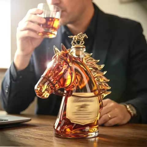 Handmade Horse Head Bourbon Whiskey Dispenser, Decorative Empty Wine Container for Kitchen Cabinet D