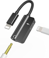 Lightning to 3.5mm AUX Audio Jack and Charger, 2 in 1 Headphone Charging Adapter Dongle Extender, Ea
