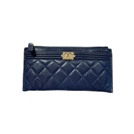 95%NEW 二手 BOY CHANEL 長銀包,藍色,金扣,荔枝皮,LONG WALLET