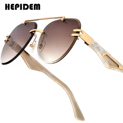 HEPIDEM Buffalo Horn Sunglasses Men Famous Luxury Brand Design Rimless Sun Glasses Diamond Eyewear B