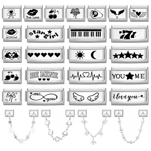 Laser Engraving Piano Heart Star Wings NO.7 Lips Italian Charm Links Fit 9mm Bracelet Stainless Stee