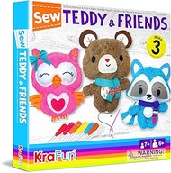 KRAFUN Sewing Kit for Kids Age 7 8 9 10 11 12 Beginner My First Art &amp; Craft, Includes 3 Stuffed Animal Dolls, Instructions &amp; Plush Felt Materials for Learn to Sew, Embroidery - Teddy, Raccoon and Owl