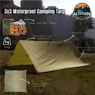 W.F 3x3 camping tarp / hammock tarp 210T ripstop PU coating 3000+