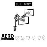 ULTi Aero Dual Gas Spring Monitor Arm - Monitor Desk Mount with Pole for 32 Inch Flat &amp; Curve Monitors - VESA Compatible