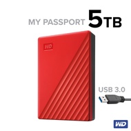 WD External Harddisk 5TB ฮาร์ดดิสก์แบบพกพา My Passport, USB 3.0 External HDD 2.5" (WDBPKJ0050BRD-WESN) สีแดง ประกัน 3ปี