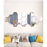 🔥10/11/18/60Pcs Hexagon/Circle mirror wall art/hiasan dinding cermin heksagon &amp; wave, mirror viral(8cm)