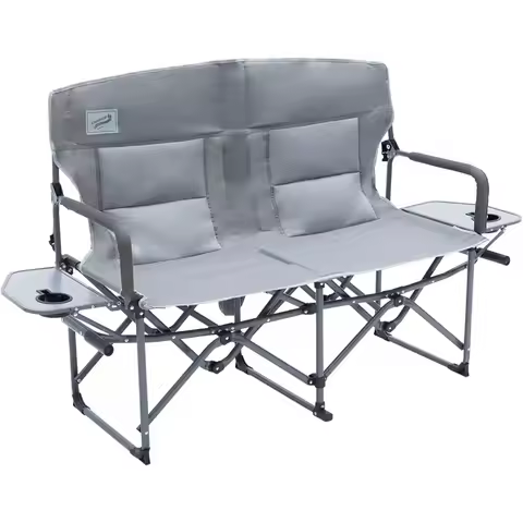 Oversized Double Portable Folding Director’s Loveseat Chair with Padded Backrest, Side Table | Outdo