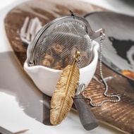 01LIV不銹鋼濾茶器 CHICHI濾茶球 金色羽毛吊饰附瓷碗 原創設計