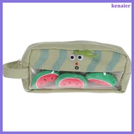 📎 Large Capacity Portable Canvas Pencil Case in Lovely Green with Cartoon Design 9.8 x 4.3 Inches fo