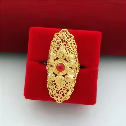 18K AU750 Gold Exaggerated Adjustable Ring for Women - Perfect for Events and Weddings, Stunning Jew