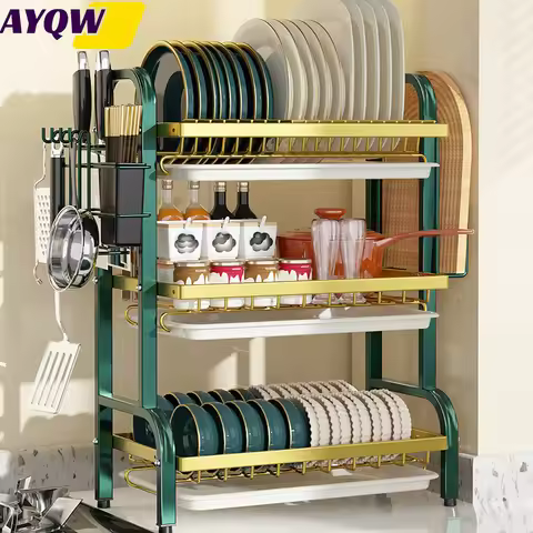 Large 2-3 Tier Vertical Dish Rack/Tableware Rack, Kitchen Storage Rack with Quick Drainage System, C