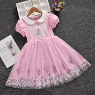 Kids Girls Dresses Aisha Princess Frozen Dresses Mesh Lace Dress Children Anna Dress Short Sleeve Cotton for 3-8 Years