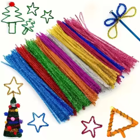 100Pcs Glitter Fuzzy Stems for Crafting Soft Bendable Wire Uses for Christmas Ornaments Kids Art Pro