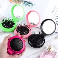 Foldable Hair Comb + Round Mirror 2in1 - Plain Glass Hair Comb 2 in 1 Mini Portable Brush Set - WWW