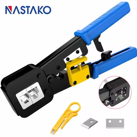 Easy Pass Thru RJ45 Crimper RJ45 Crimping Tool Cat5 Cat5e Cat6 Pliers Cutter Stripper for RJ45 RJ12 