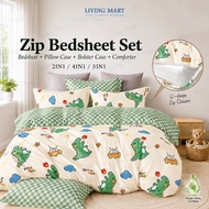 Premium Zipper Bedsheet 3IN1 4IN1 Set Single Queen Cotton Cadar Berzip Sarung Tilam Zip Bujang 棉拉链床单