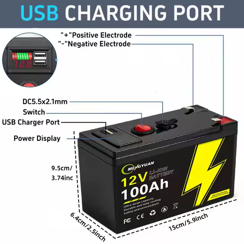 12V Lithium Battery 100Ah Nominal Capacity LiFePO4 1280Wh Battery 100A BMS Solar Portable