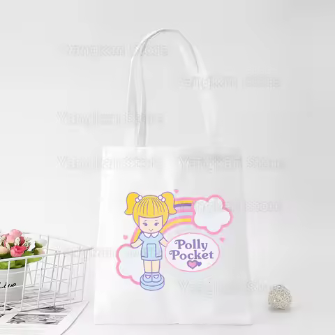 Kawaii Polly Pocket Women Men Picnic bags Canvas Tote bags Reusable Cotton High capacity Picnic bag