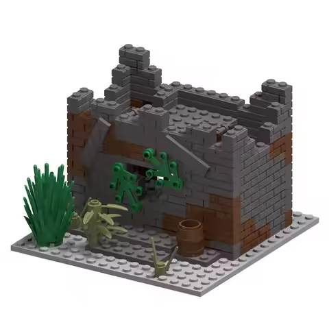 WY06 ruins scene with sentry post command post military assembly building block toys