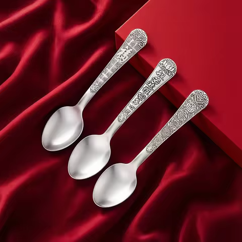 Silver spoon 999 sterling silver edible western food spoon five Fu Linmen silver spoon household spo