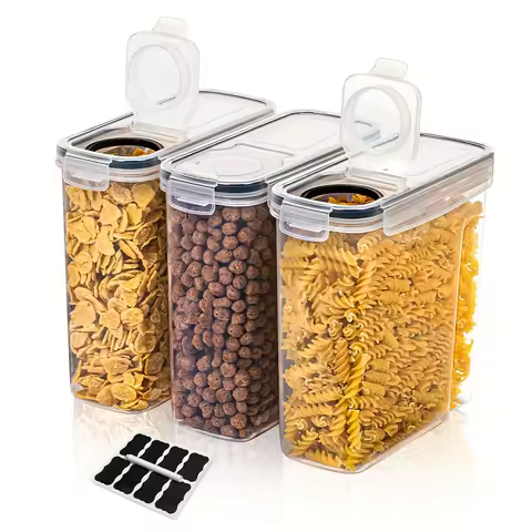 3-Piece Airtight Cereal Storage Containers Set BPA Free Dishwasher Safe with Pen and Labeled 2.5L/4L
