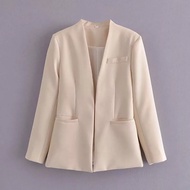 Women's Collarless Blazer - Casual Women's Blazer - Women's Suit - Cream Women's Blazer