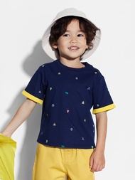 男幼童裝|Logo純棉小熊印花圓領短袖T恤-海軍藍