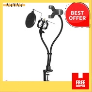 Microphone and Smartphone Stand Desk Holder with Clamp Windscreen for Live Stream/Online Course/Kara
