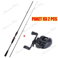 Set Joran Pancing dan Reel Pancing 1.8 M 2 Bagian Casting Fishing Rod dan  Baitcasting Reel Max Drag