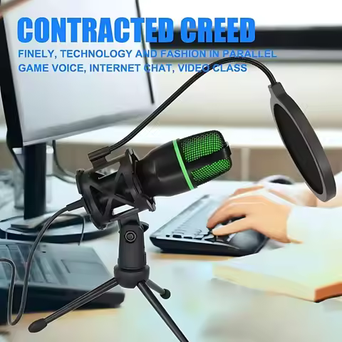 RGB Condenser Microphone Kit with Tripod Stand Professional USB Mic for Gaming Streaming YouTube Pod