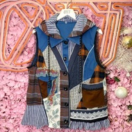 OTT獨一無二•Unique日系可拆帽假兩件撞色tweed毛衣牛仔外套