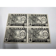 1957, Negeri Sembilan, 1 cent, block of 4, used, malaya  / Malaysia Stamp collection