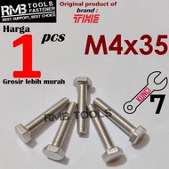 M4x35 Stainless Hex Bolt SUS 304 A2-70 BMS Key 7 Thread 0.70 FT M4