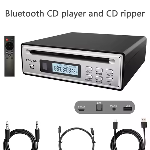 Hi-Fi CD Ripper Dual-Mode Bluetooth CD Player USB Player Optical & AUX Output with Remote Control