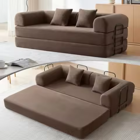 79" Convertible Sofa Bed, Boneless Couch for Living Room (Brown) | Corduroy Cloud Loveseat Sleeper C