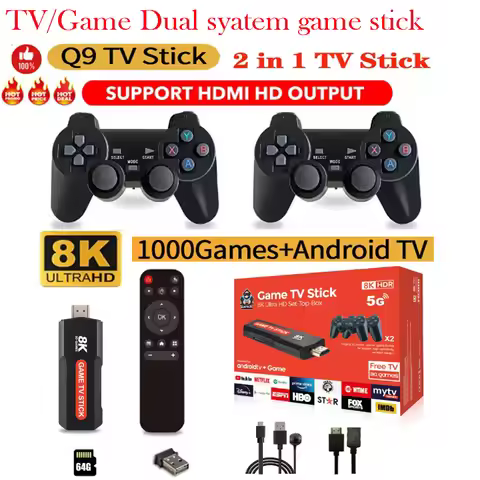 [Genuine] Q9 USB 2.0 Dual System Game Stick Retro Video Games Console with Wireless Controller 64G 8
