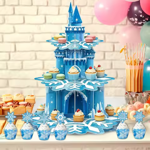 3 Tier Frozen Cupcake Stand Frozen Birthday Party Supplies Frozen Castle Cupcake Stand with Snowflak