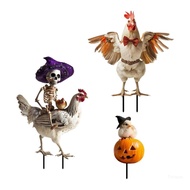 Top 3pc Iron Halloween Garden Stakes Chicken Design Weather Resistant Metal Yard Decoration For Outd