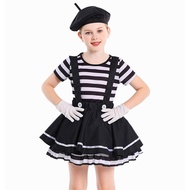 Mute Movie Mime Artist Costume for Girls Black White French Mimic Clown Cosplay Child Toddler Teenss
