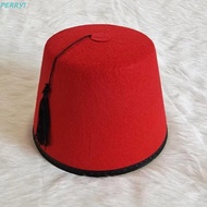 PERRY1 Felt Fez Cap, Round Moroccan Hat Tarboosh Fez Hat, Universal Breathable Red Color Cosplay Tur