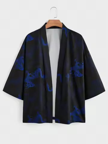 Japanese Kimono, Yukata, Samurai Kimono, Men's Cat Print Cardigan Clothing, Harajuku Men's Cardigan