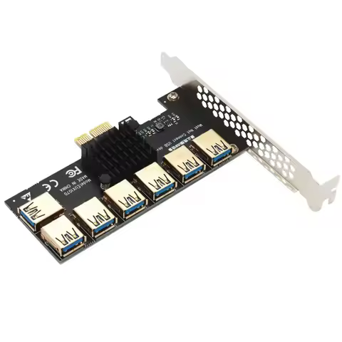 NEW PCIE 1 to 7 Riser Card PCI Express multiplier Hub Adapter USB 3.0 PCI-E x1 to x16 Riser For Bitc