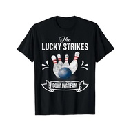 Mens Funny Lucky Strikes Bowling Team T-Shirt - Black Bowling Party Shirt with Strike Graphic - Adul