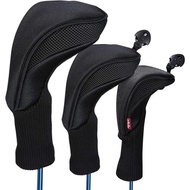 Black Golf Club Head Cover for Driver Fairway 3 Pcs Woods Headcovers, Golf Accessories Hybrid Head C