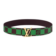 LV Men's 2024 Spring/Summer Green Plaid Canvas and Cow Leather Belt M8545U
