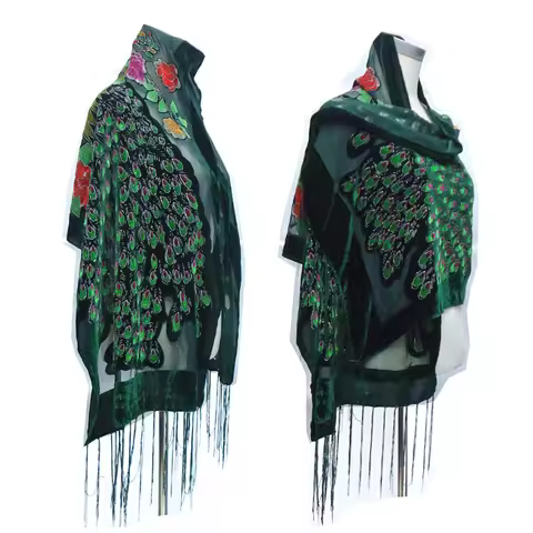 Autumn Winter Shawl Scarf Double Peacock Burnout Velvet Silk Poncho Scarfs Luxury Pashmina Tassel Cl
