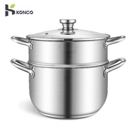 Konco 304 stainless Steel Pot 2 layers Steamer 22/26cm double boiler Korean thickened double-layer soup pot soup steamer Noodle Pot General use for Gas and Induction Cooker
