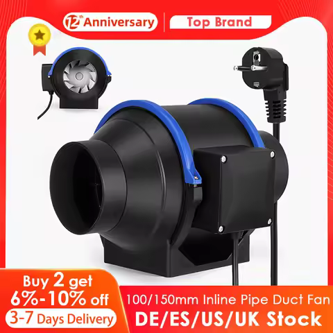 Flue Exhaust Fan 100mm/150mm 4 Speed Inline Pipe Duct Fan Extractor with Remote Cobtrol Air Ventilat